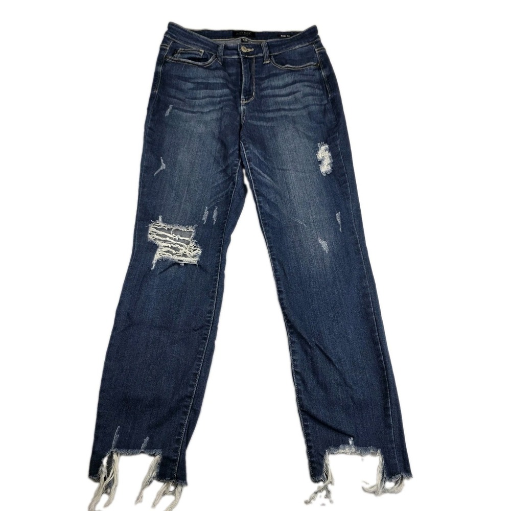 Judy Blue Jeans Womens Size 7/28 Dark Wash Slim Fit Shark Bit Hem Blue Denim